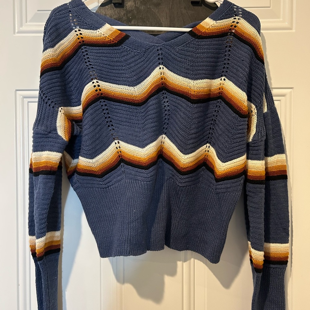 Retro Chevron Navy Blue Knit Sweater